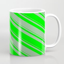 [ Thumbnail: Dark Sea Green & Lime Colored Lines/Stripes Pattern Coffee Mug ]