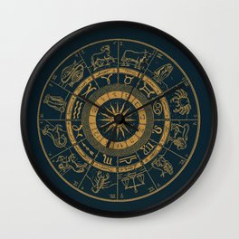 Vintage Zodiac & Astrology Chart | Royal Blue & Gold Wall Clock