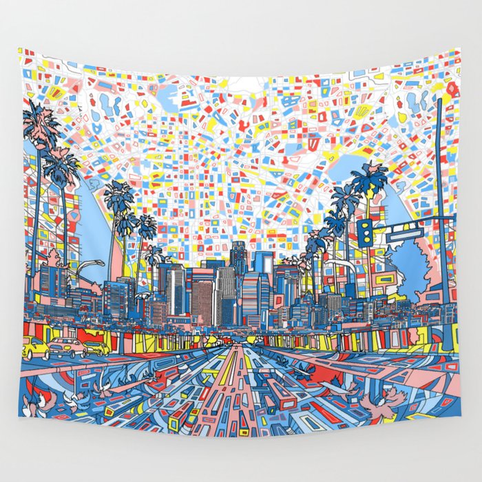 los angeles city skyline Wall Tapestry by Bekim ART  Society6