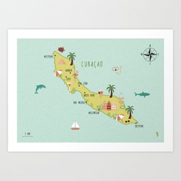 Illustrated map of Curacao Art Print
