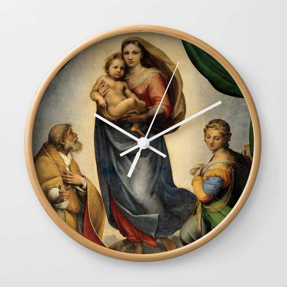 The Sistine Madonna Oil Painting By Raphael Wall Clock By