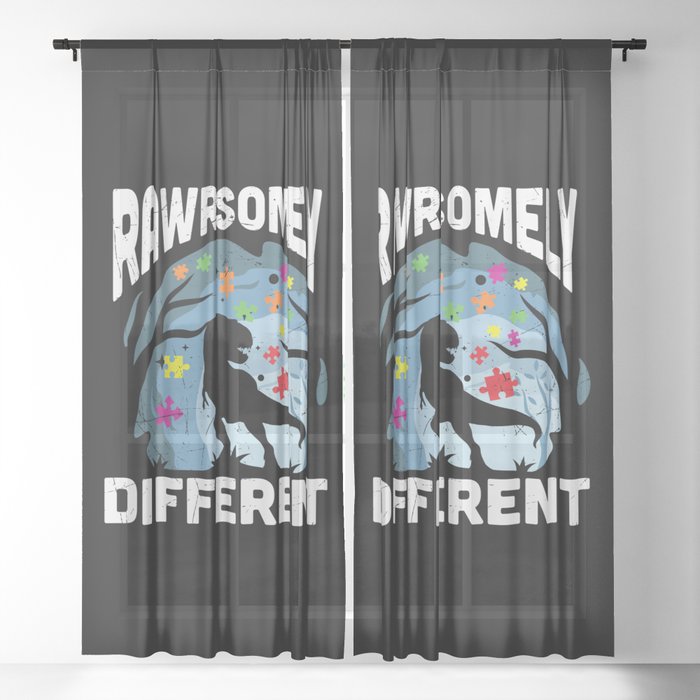 Rawrsomely Different Autism Awareness Dinosaur Sheer Curtain