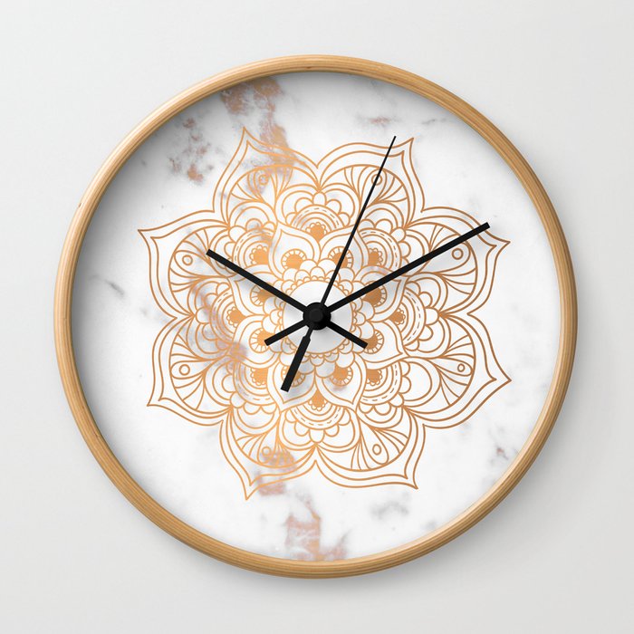 Copper flower mandala - marble Wall Clock