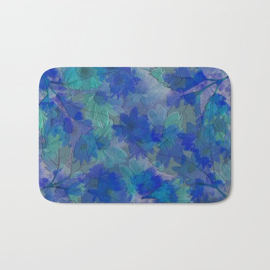 Painterly Midnight Floral Abstract Bath Mat