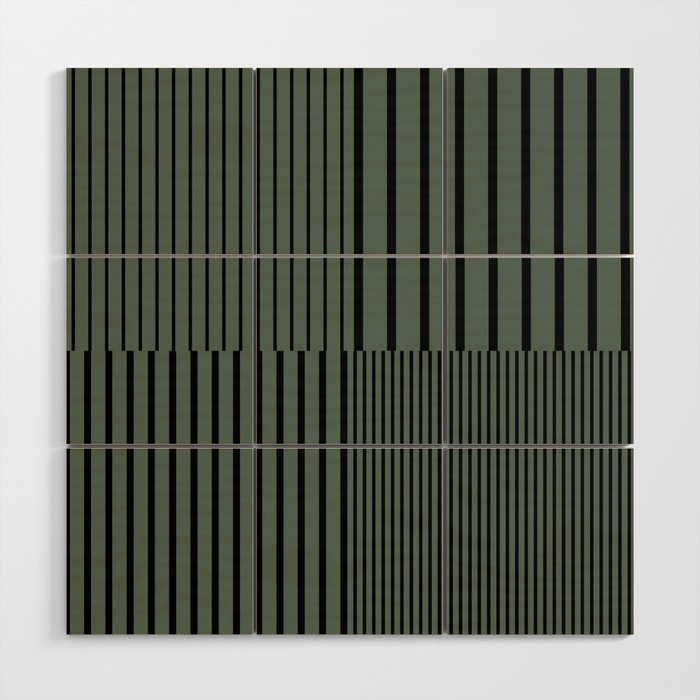 Stripes Pattern and Lines 16 in Sage Green Wood Wall Art