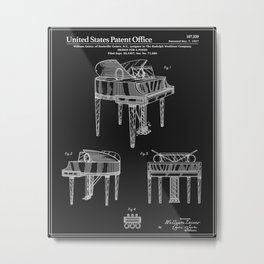 Piano Patent - Black Metal Print | Geekart, Keys, Homedecor, Invention, Patentprint, Typography, Retro, Graphicdesign, Piano, Keyboardpatent 