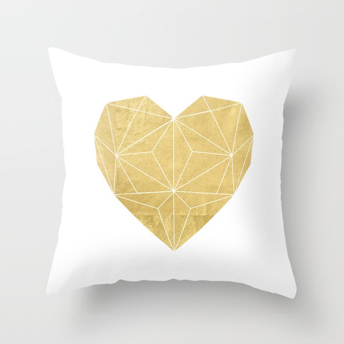 Geometric Gold Foil Heart Throw Pillow