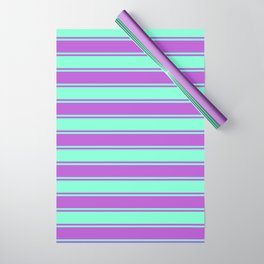 [ Thumbnail: Orchid and Aquamarine Colored Stripes/Lines Pattern Wrapping Paper ]