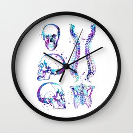Skull Spine Rib Cage Anatomy Watercolor Wall Clock