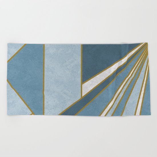 Travel to nowhere in blue (abstract geometric marble) Beach Towel