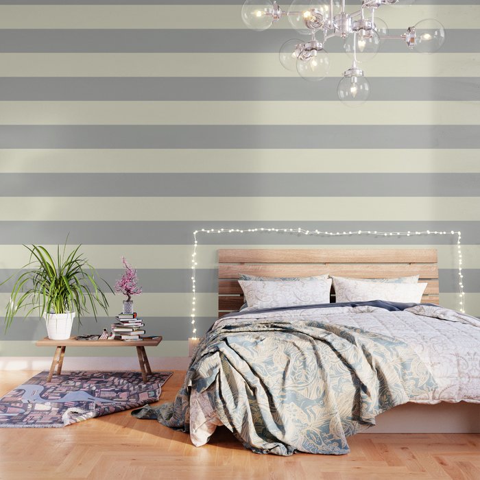 benjamin moore 2019 color of year metropolitan af 690 and lemon chiffon 932 bold horizontal stripes wallpaper by pipafineart
