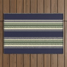 Navy blue and sage green stripes Outdoor Rug
