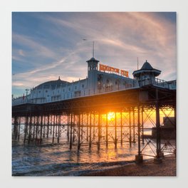 Great Britain Photography - Sunset Over Brighton Palace Pier Amusement Park Canvas Print
