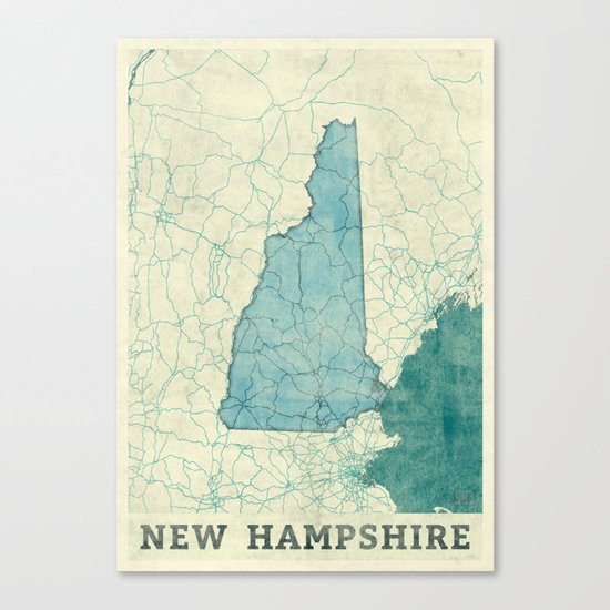 New Hampshire State Map Blue Vintage Canvas Print