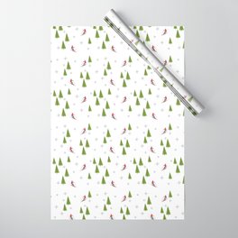 Skis and Pine Trees Wrapping Paper