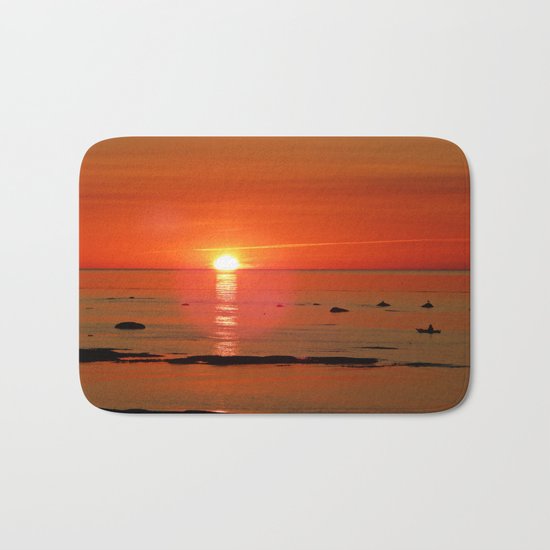 Kayaker and the Setting Sun Bath Mat