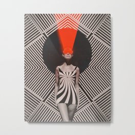 RED LAZER WOMAN Metal Print | Abstract, Pop Art, Vintage, Hypnotic, Groovyart, Girldress, Seventiesaesthetic, Energyflow, Photomontage, Opart 