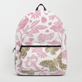 Elegant Rosewater Pink Gold Butterfly Floral Pattern Backpack | Girly, Keys, Strawberries, Strawberriespattern, Floralpattern, Elegant, Pinkflowers, Rosewaterpink, Butterfly, Goldbutterfly 