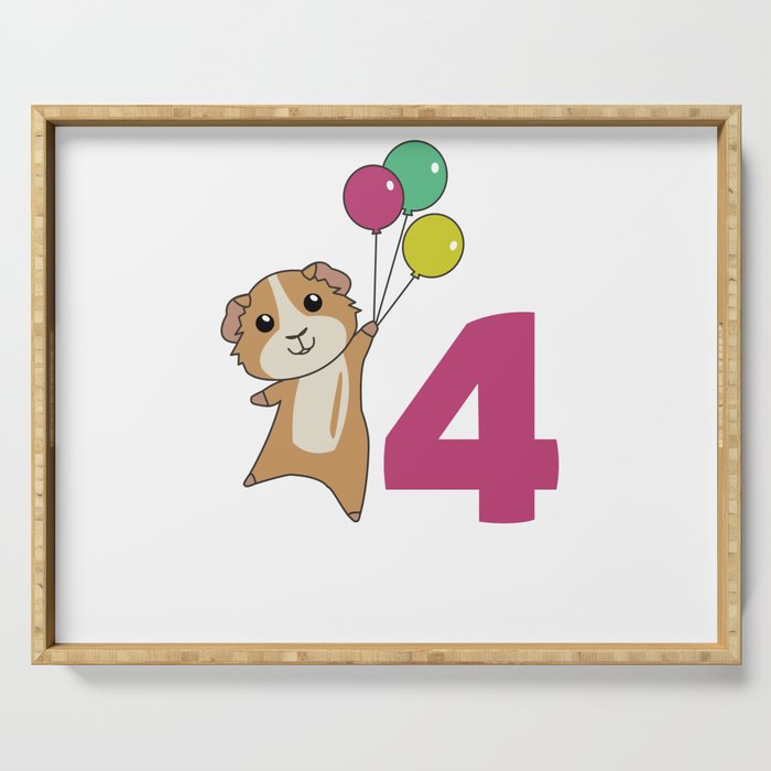 Guinea Pig Fourth Birthday Balloons Serving Tray
