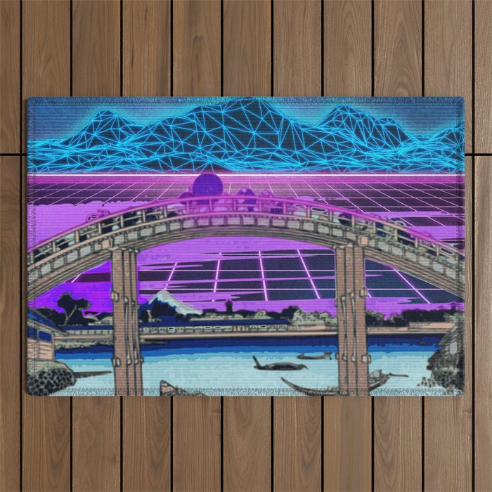 Synthwave Space: 36 views of mount Fuji #2 Outdoor Rug