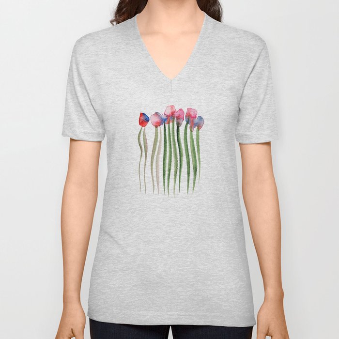 Bright watercolor flowers V Neck T Shirt