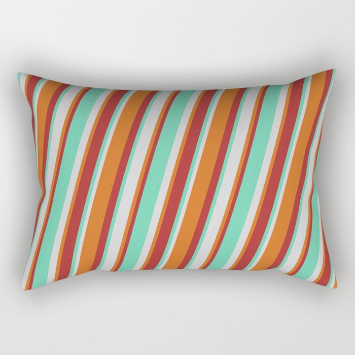 Aquamarine, Light Grey, Chocolate & Brown Colored Striped/Lined Pattern Rectangular Pillow