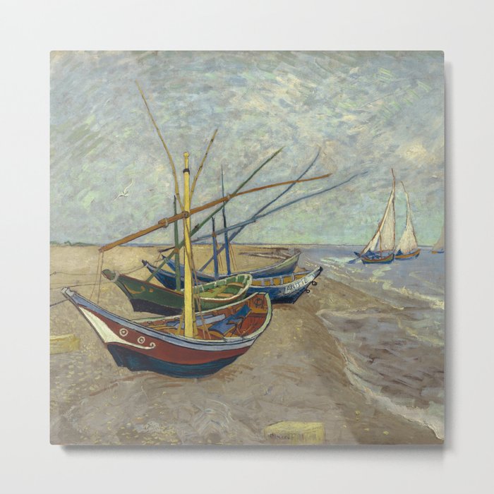 Fishing boats on the beach at Les Saintes-Maries-de-la-Mer Metal Print