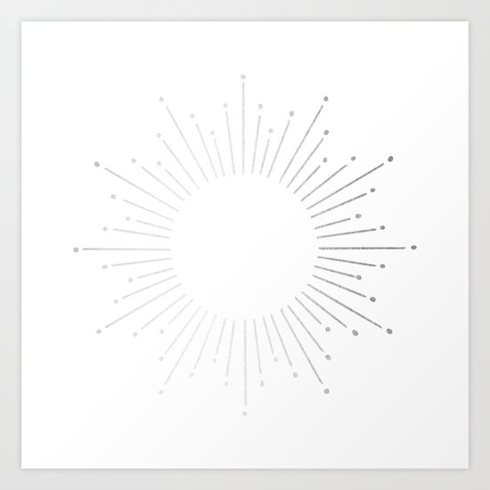 Sunburst Moonlight Silver on White Art Print