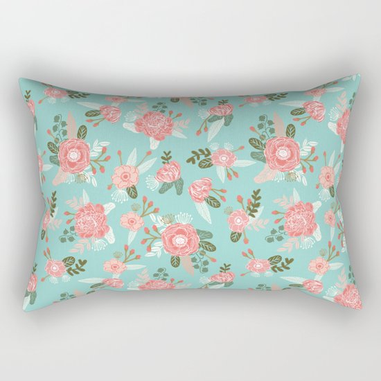 Flowers pastel mint painting watercolor abstract minimal gender neutral florals nursery baby kids Rectangular Pillow