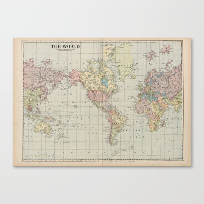 The World, Vintage Map Print from the Monarch Standard Atlas (1906) Canvas Print