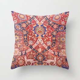 Arabesque Floral // 17th Century Rich Red Colors Interlaced Blue Bands Dragons Lions Pattern Rug Throw Pillow