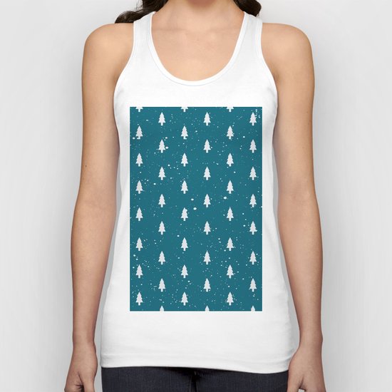 Christmas Trees Pattern Teal Unisex Tank Top