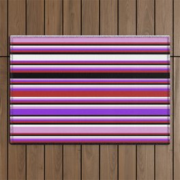 [ Thumbnail: Eyecatching Plum, Purple, Red, Black & White Colored Lines/Stripes Pattern Outdoor Rug ]