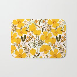 Yellow roaming wildflowers Bath Mat | Girly, Coral, Spring, Nature, Garden, Curated, Feminine, Wildfowers, Drawing, Botanical 