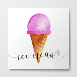 Strawberry Ice Cream in Watercolors Metal Print | Painting, Food, Sweet, Cold, Pinkcolor, Curated, Pink, Pattern, Ice, Summerseason 
