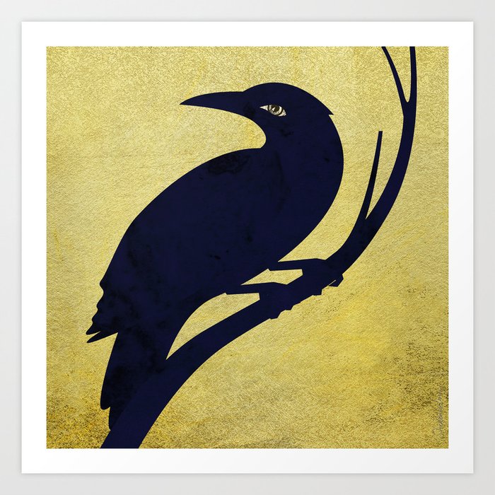 The Watcher (Raven on Gold — Part of the Fantasy Series) Art Print