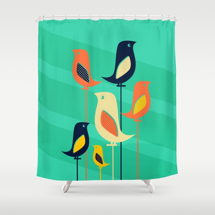 Mid Century Birds Shower Curtain