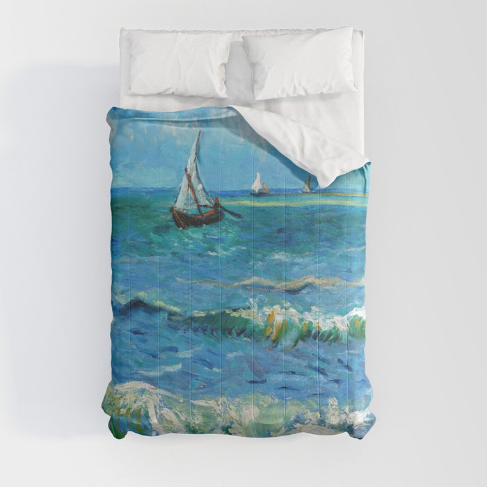 Vincent van Gogh (Dutch 1853-1890) - Seascape near Les Saintes-Maries-de-la-Mer - June 1888 - Post-Impressionism - Coastal Landscape, Seascape - Oil on canvas - Digitally Enhanced Version - Comforter
