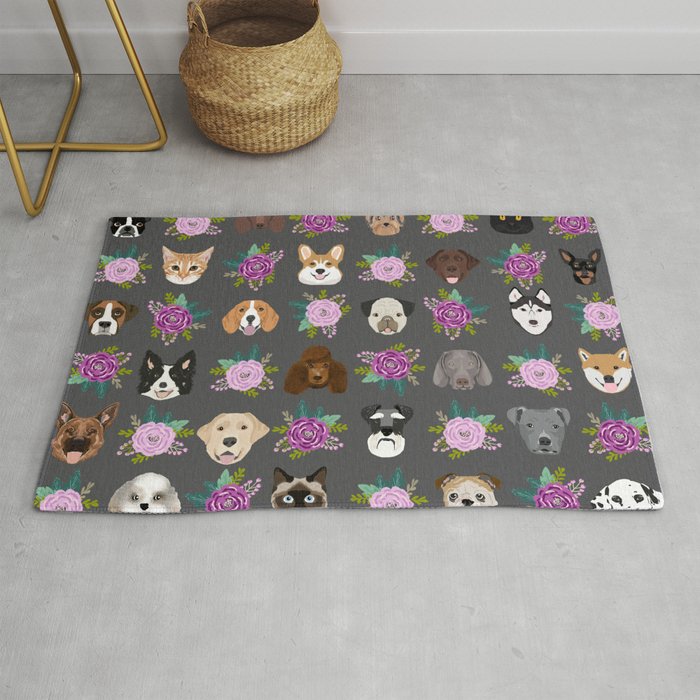 Dogs and cat breeds pet pattern cute faces corgi boston terrier husky airedale Rug