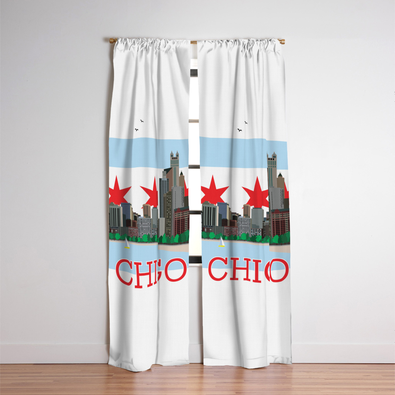 Chicago Gold Coast Skyline Illustration Chicago Flag Blackout