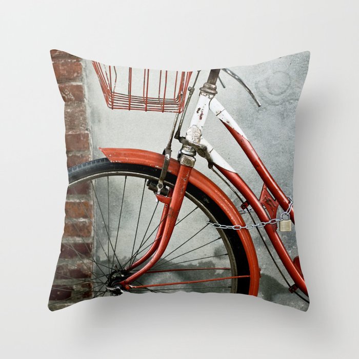 Red bicycle Throw Pillow