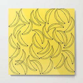 Cute bananas on yellow background Metal Print | Funnybananasgift, Summerprint, Yellowdecor, Cutebananaspattern, Graphicdesign, Fruitlovergift, Yellowkitchendecor, Bananas, Foodlovergift, Black 