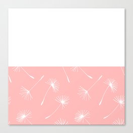 White Dandelion Lace Horizontal Split on Pink Canvas Print