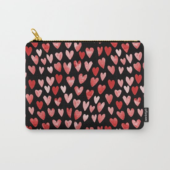 Watercolor Hearts pattern black red and pink minimal valentines day perfect gift for love Carry-All Pouch