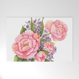 Peachy Pink Peonies Welcome Mat