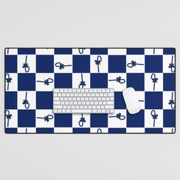 Navy Blue Candy Cane Checkerboard Pattern -Christmas 2021 Desk Mat