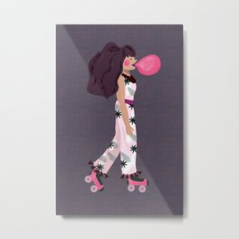 Purple haired girl chewing gum while roller skating Metal Print | Digital, Rollerskates, Purplehair, Purplehairedgirl, Millennialart, Chewinggum, Bubbles, Rollerskating, Pattern, Femaleillustration 