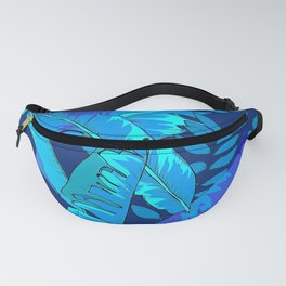 Teal and Turquoise Blue Palm Leaves Art Design Fanny Pack