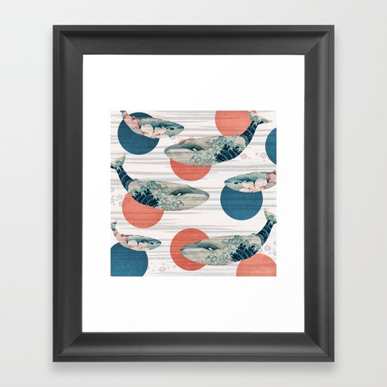 Whales and Polka Dots Framed Art Print