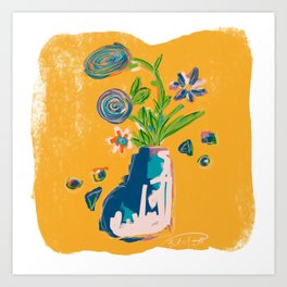 Bright Yellow Abstract Floral Art Print, Expressionist Abstract Bold Accent Botanical Wall Art Art Print